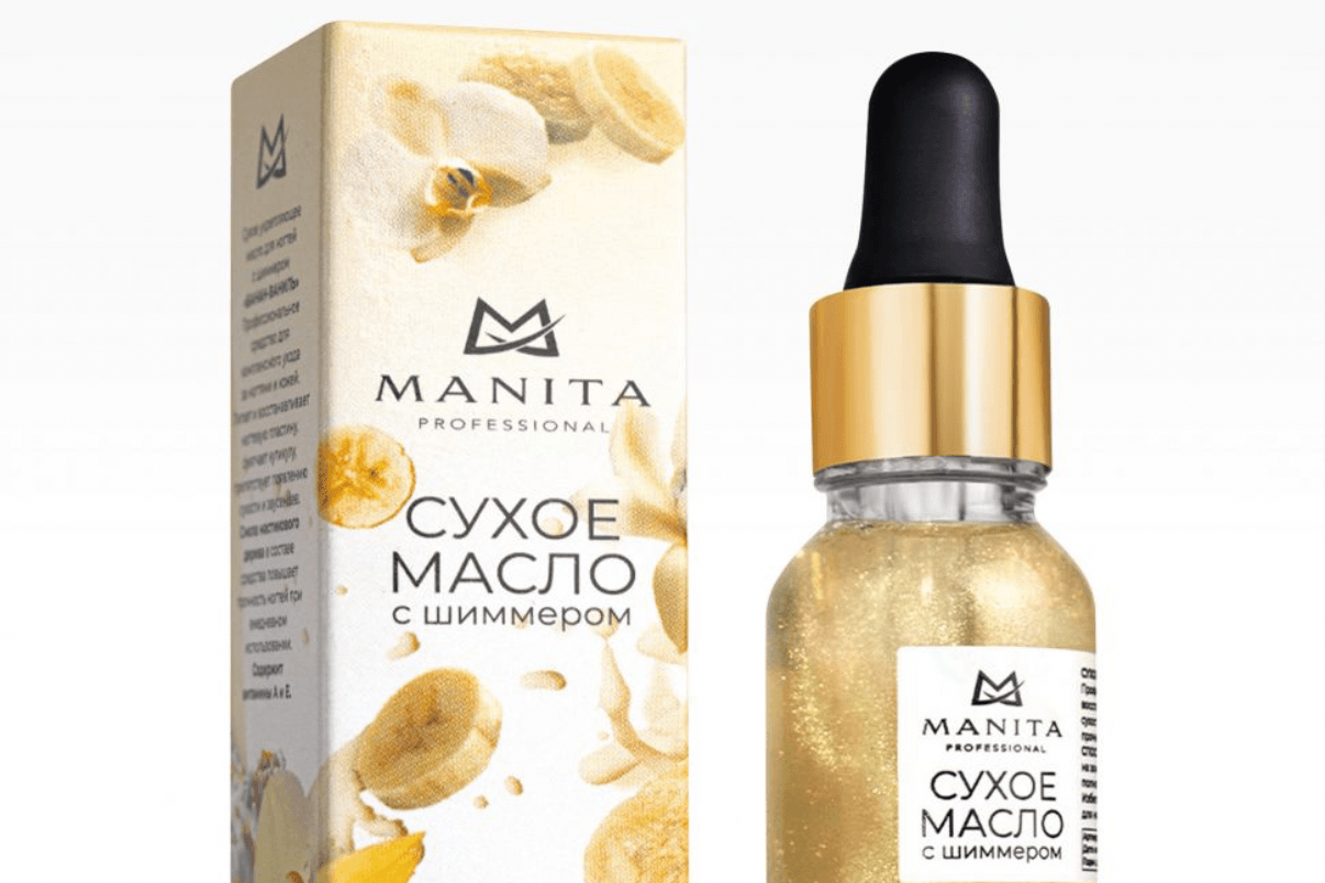 Масло для кутикулы MANITA PROFESSIONAL сухое укрепляющее с шиммером BANANA & VANILLA 15 ml